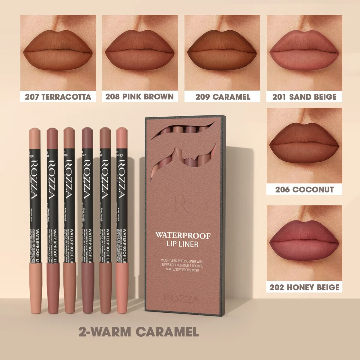 Rozza Waterproof Lip Liner Pencil Set